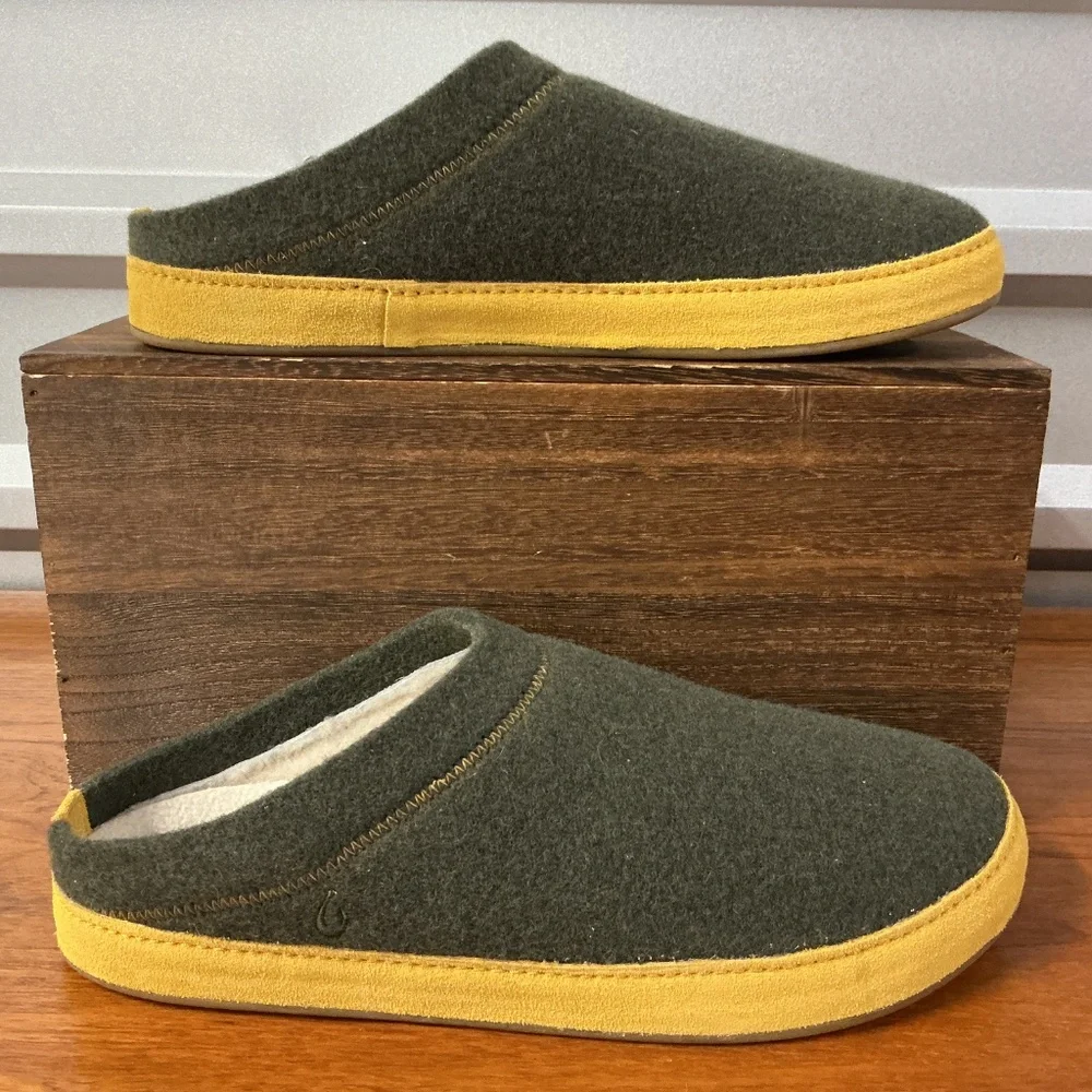 Olukai Men Hamani Hulu Shearling Wool Lined Comfort Mule Slipper Size 12